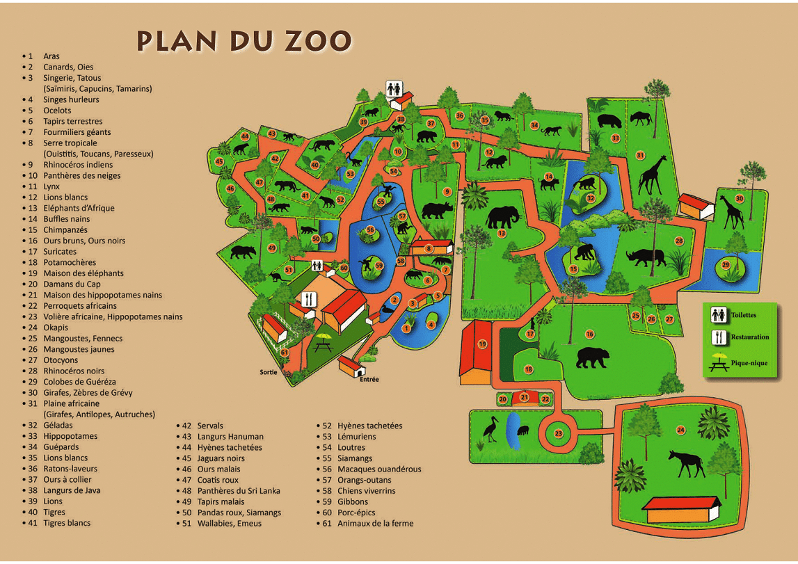 plan du Zoo d'Arcachon, parc zoologique de Gironde - Instinct animal
