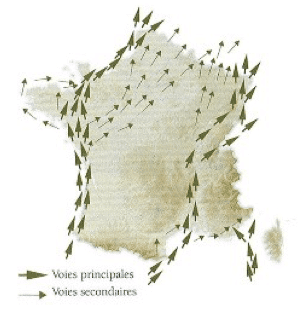 Carte des voies migratoires des oiseaux migrateurs en France